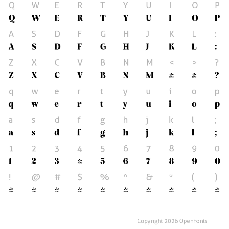Character Map of FONTSPRING DEMO - Rasbern ExtBd Regular