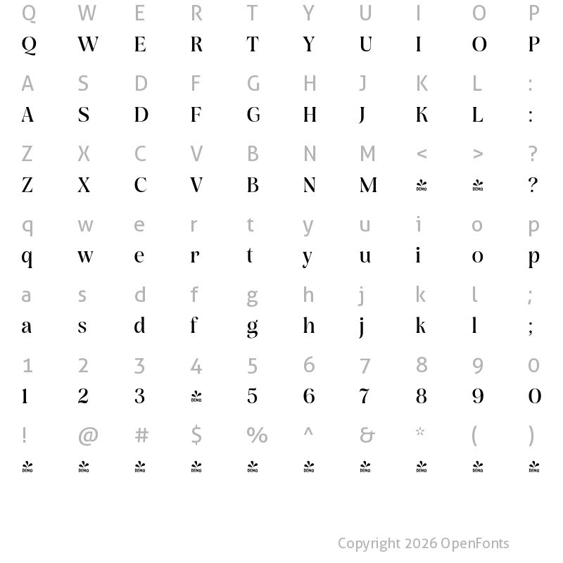 Character Map of FONTSPRING DEMO - Rasbern Med Regular