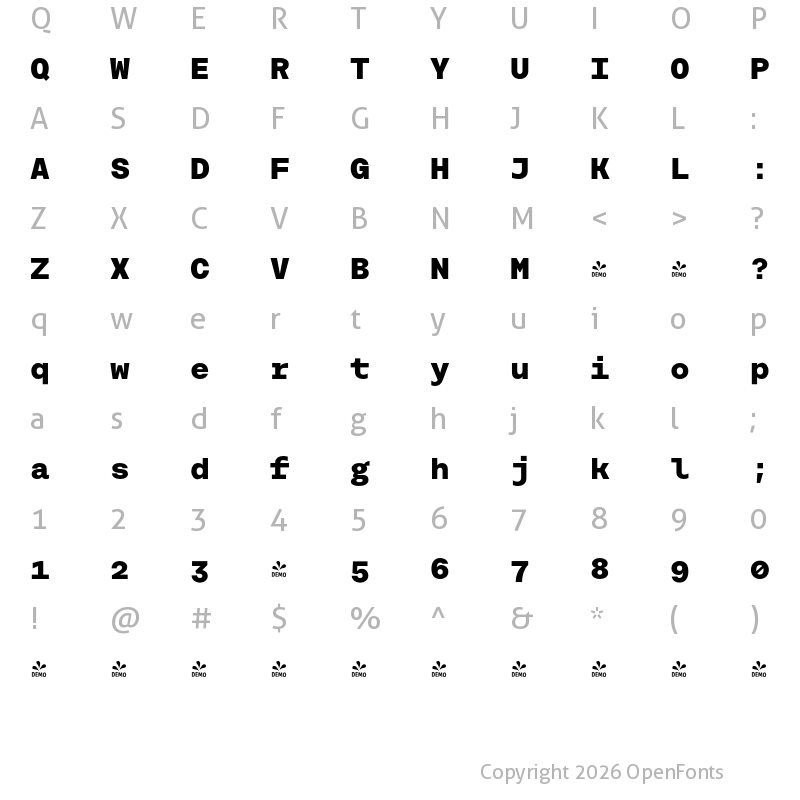 Character Map of FONTSPRING DEMO - Rational TW Text ExtraBold Regular