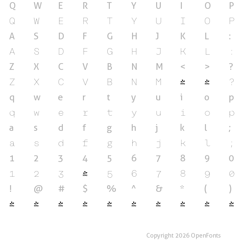 Character Map of FONTSPRING DEMO - Rational TW Text Hairline Regular