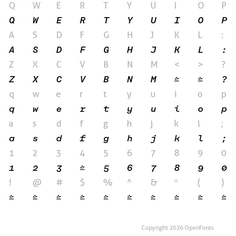 Character Map of FONTSPRING DEMO - Rational TW Text Medium Italic