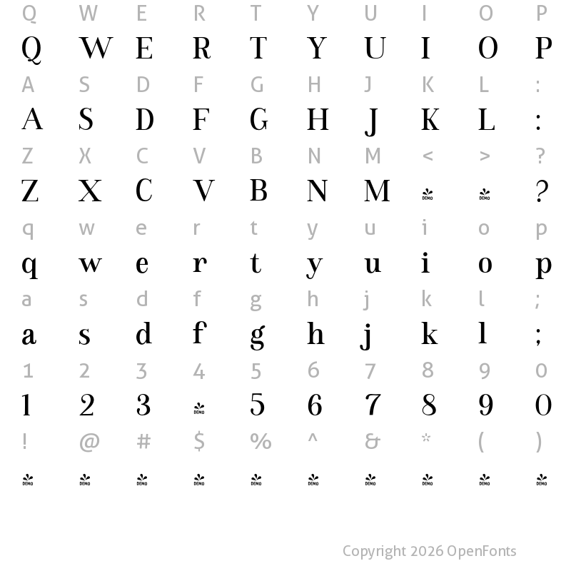 Character Map of FONTSPRING DEMO - Realstin Regular