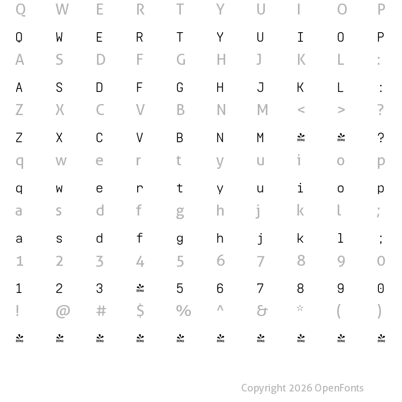 Character Map of FONTSPRING DEMO - Realtime Rounded Regular