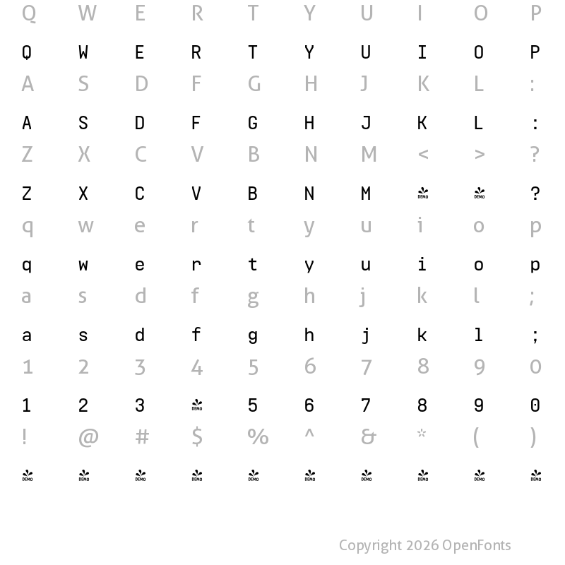 Character Map of FONTSPRING DEMO - Realtime Semibold Regular