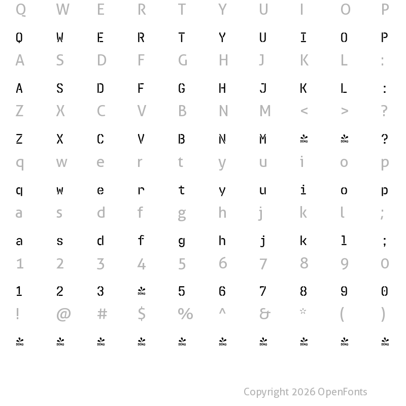 Character Map of FONTSPRING DEMO - Realtime Stencil Rounded Smbold Regular