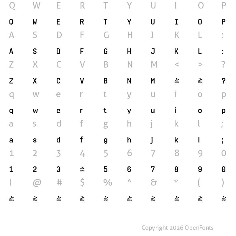 Character Map of FONTSPRING DEMO - Realtime Text Rounded Bold Regular