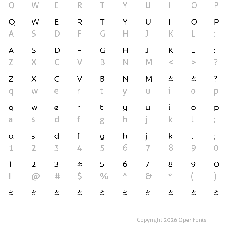 Character Map of FONTSPRING DEMO - Rebrand Dis Medium Regular