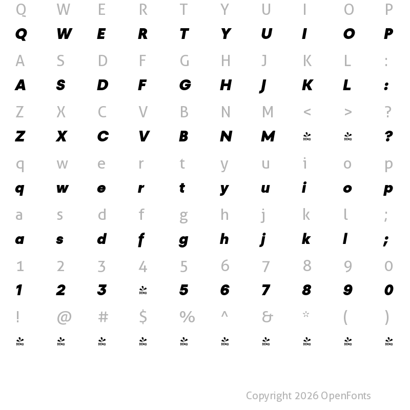Character Map of FONTSPRING DEMO - Recht Black Italic