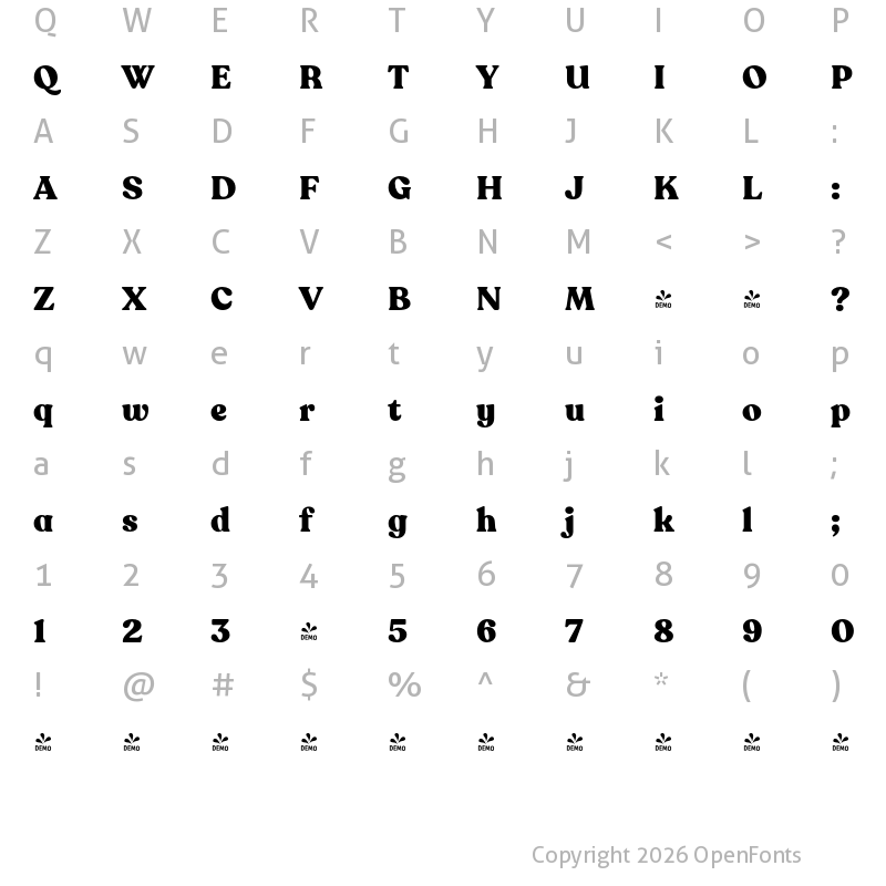 Character Map of FONTSPRING DEMO - Recoleta Alt Black Regular