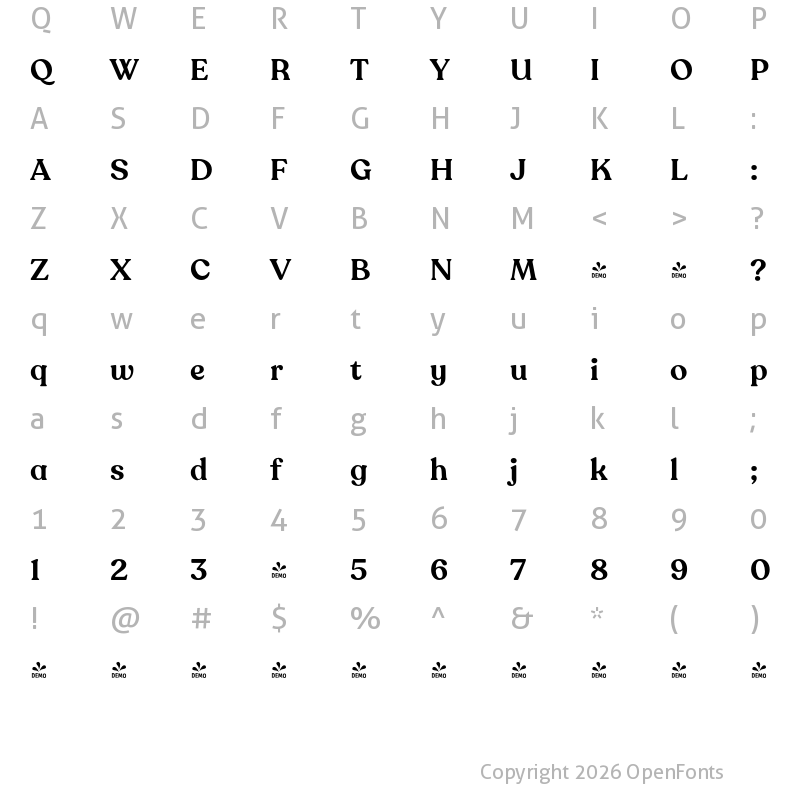 Character Map of FONTSPRING DEMO - Recoleta Alt SemiBold Regular