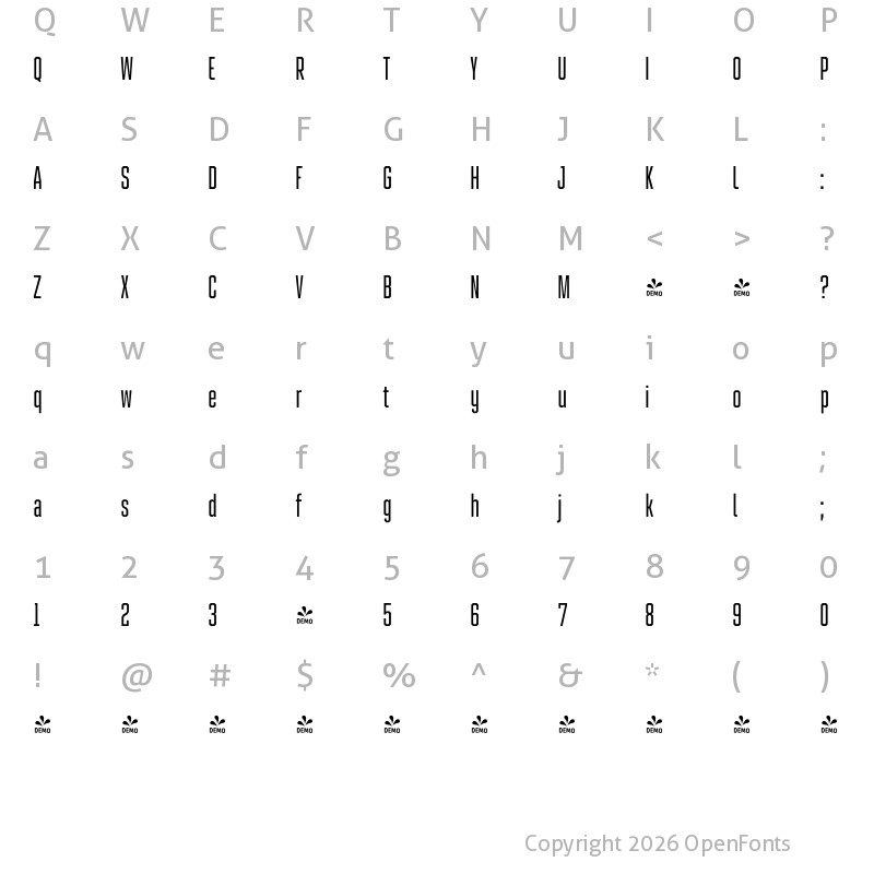 Character Map of FONTSPRING DEMO - Refinery 15 Regular