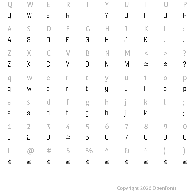 Character Map of FONTSPRING DEMO - Refinery 55 Regular