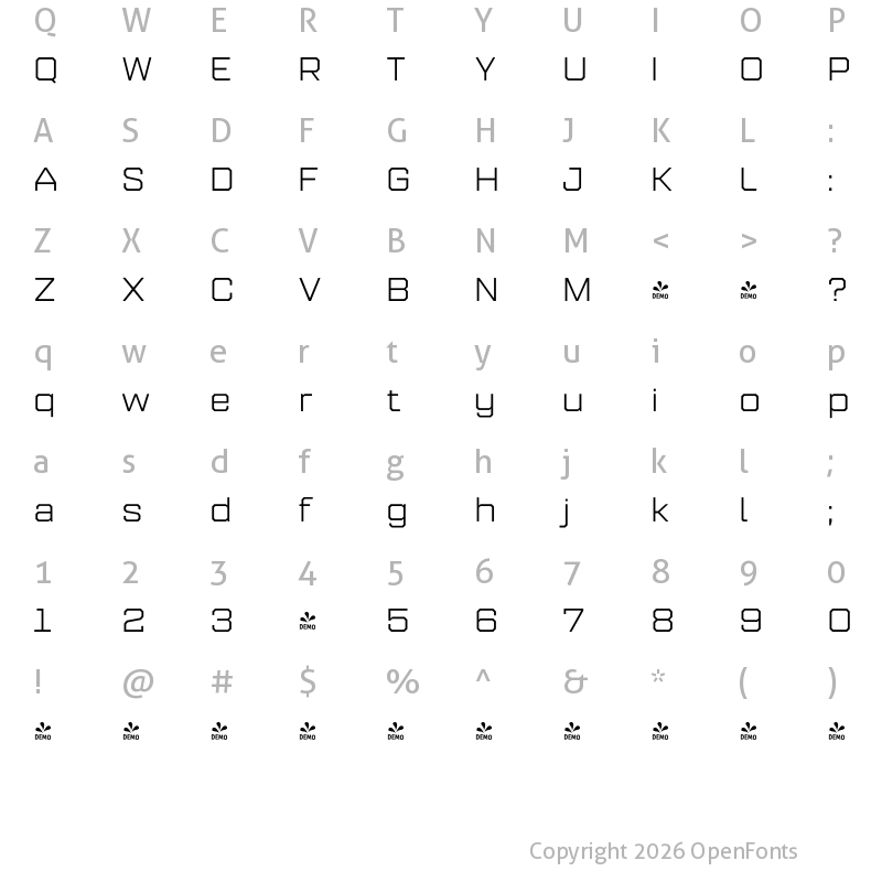 Character Map of FONTSPRING DEMO - Refinery 95 Regular