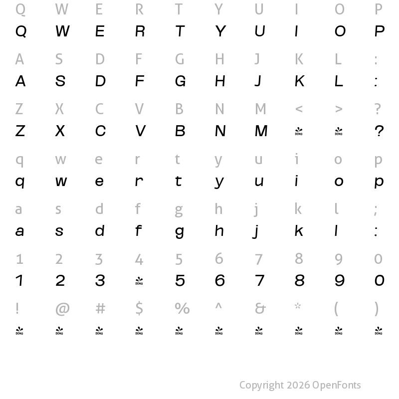 Character Map of FONTSPRING DEMO - Reg SemExp SeObli Italic