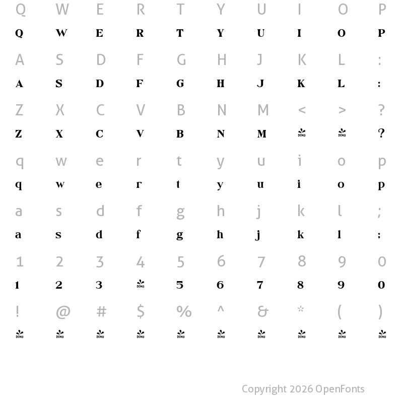 Character Map of FONTSPRING DEMO - Regale Belmore Regular