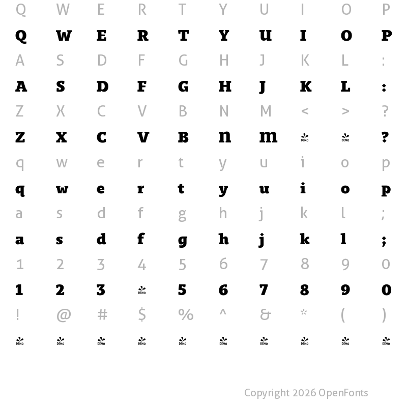 Character Map of FONTSPRING DEMO - Regime Bold