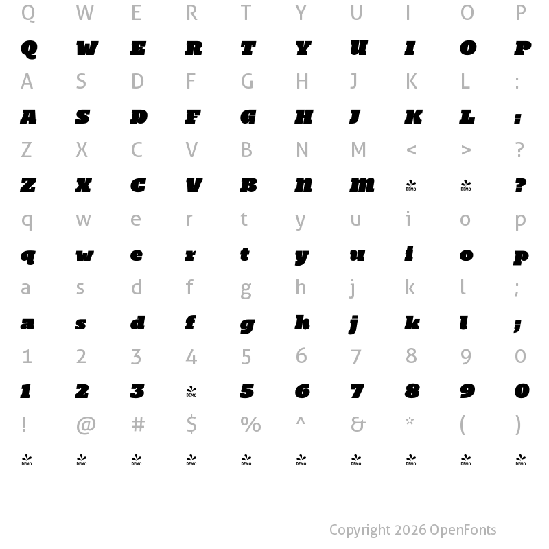 Character Map of FONTSPRING DEMO - Regime Ultra Italic Regular