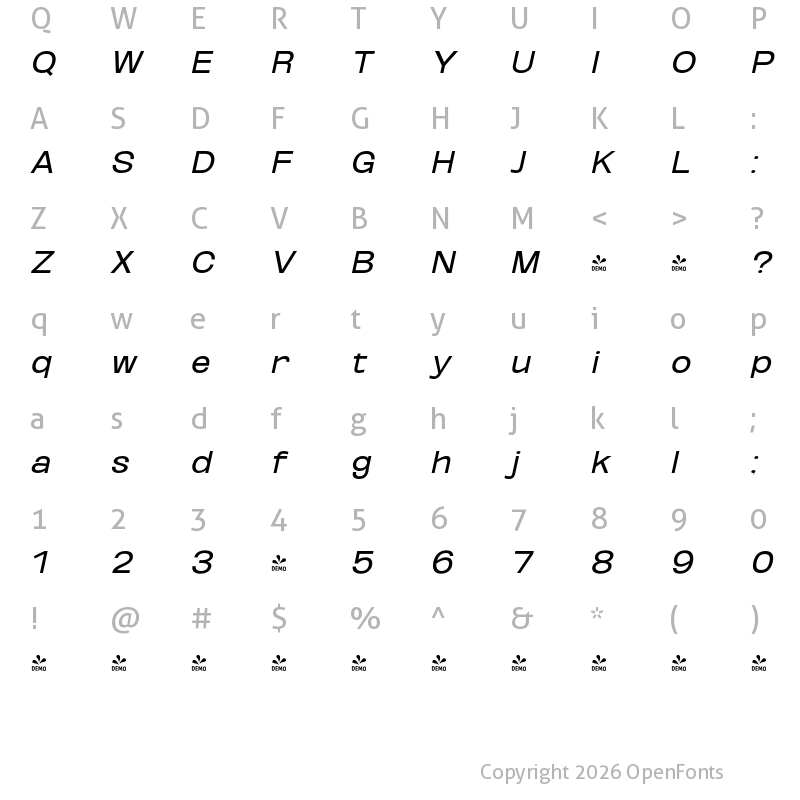 Character Map of FONTSPRING DEMO - Regular Exp UtObli Italic