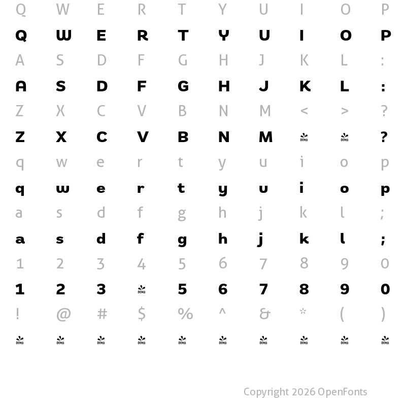 Character Map of FONTSPRING DEMO - Remora Sans W3 Bold Regular