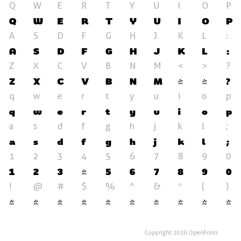 Character Map of FONTSPRING DEMO - Remora Sans W3 Ultra Regular