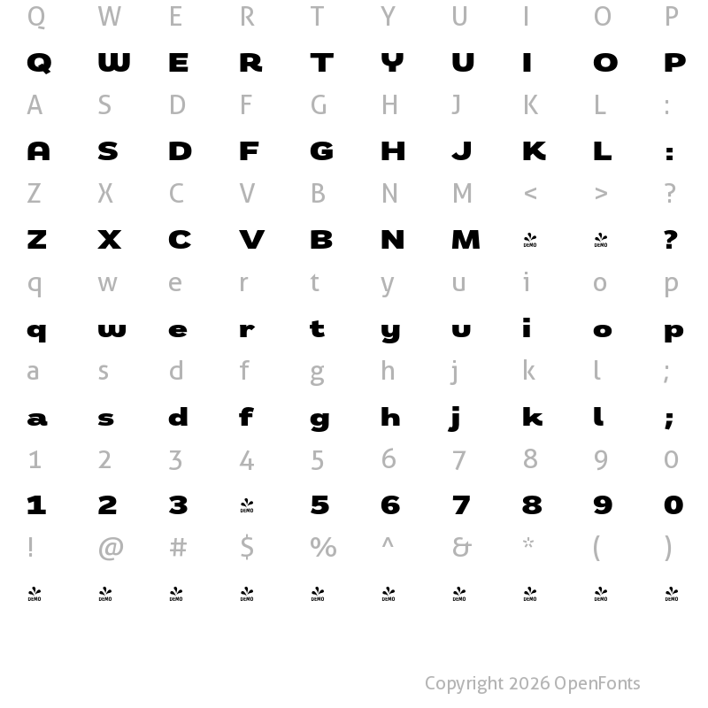 Character Map of FONTSPRING DEMO - Remora Sans W5 Black Regular