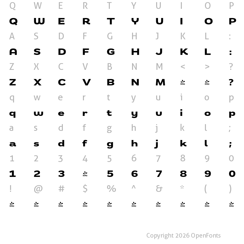Character Map of FONTSPRING DEMO - Remora Sans W5 Bold Regular