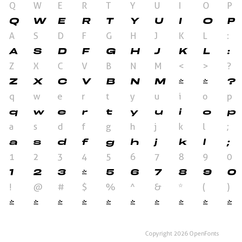 Character Map of FONTSPRING DEMO - Resolve Sans Bold Ext Ita Regular