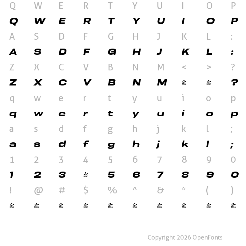Character Map of FONTSPRING DEMO - Resolve Sans Bold Wd Ita Regular