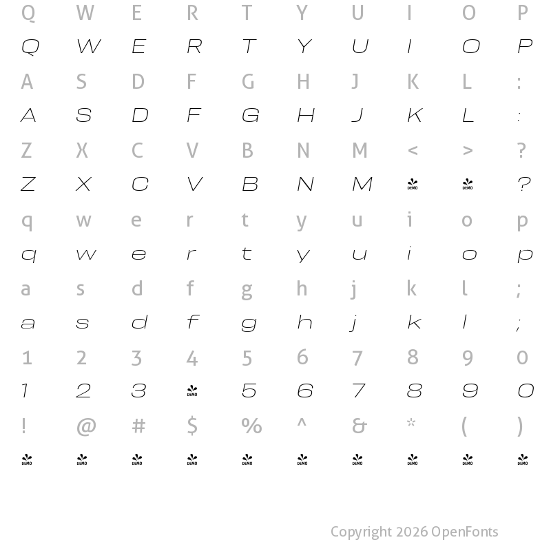 Character Map of FONTSPRING DEMO - Resolve Sans Extralight Wd Ita Regular