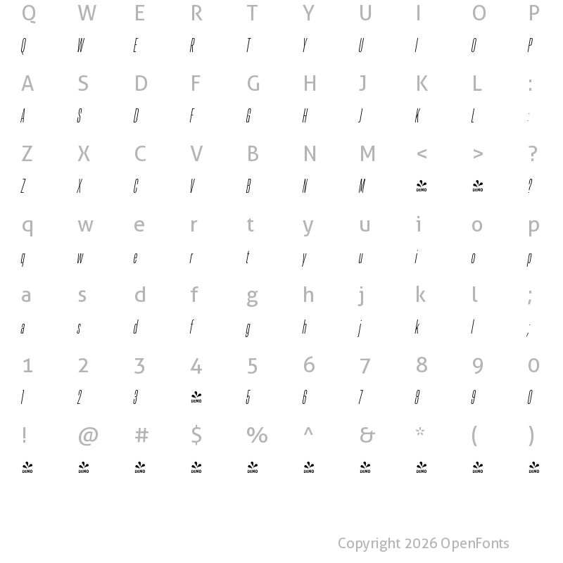 Character Map of FONTSPRING DEMO - Resolve Sans Light Cm Ita Regular
