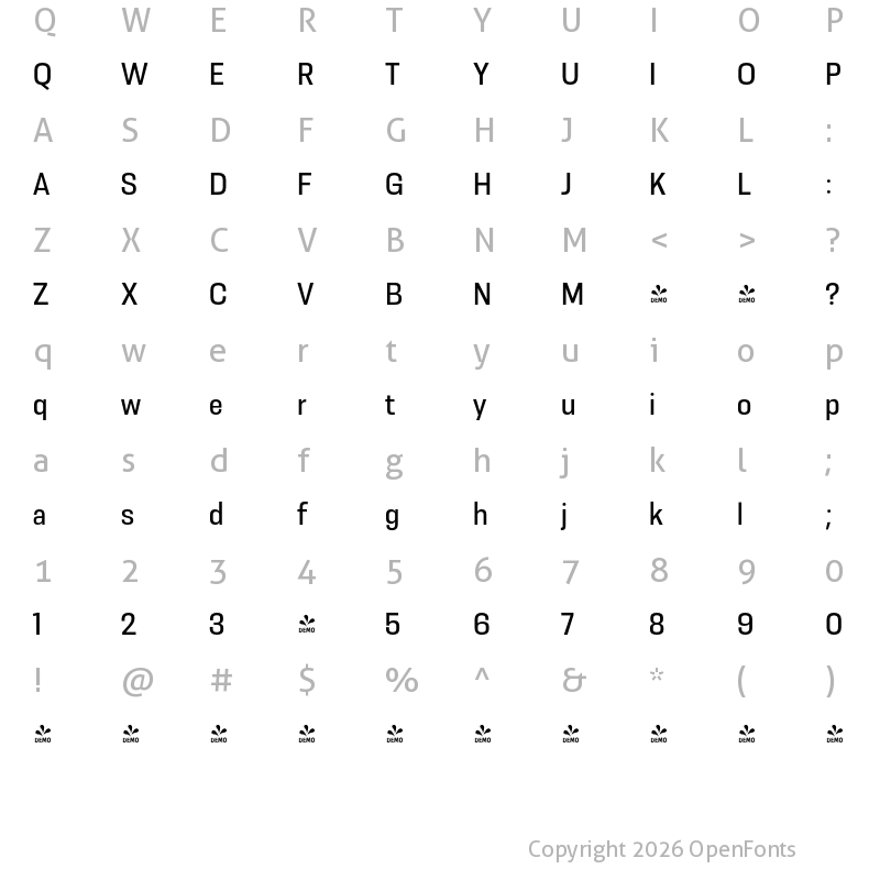 Character Map of FONTSPRING DEMO - Resolve Sans Nrw Regular