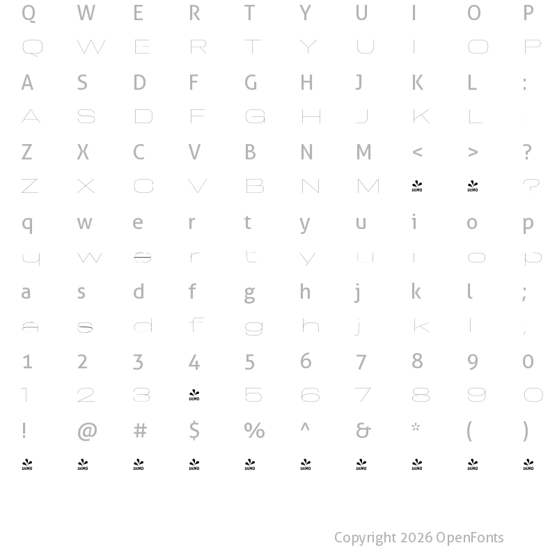 Character Map of FONTSPRING DEMO - Resolve Sans Thin Ext Regular