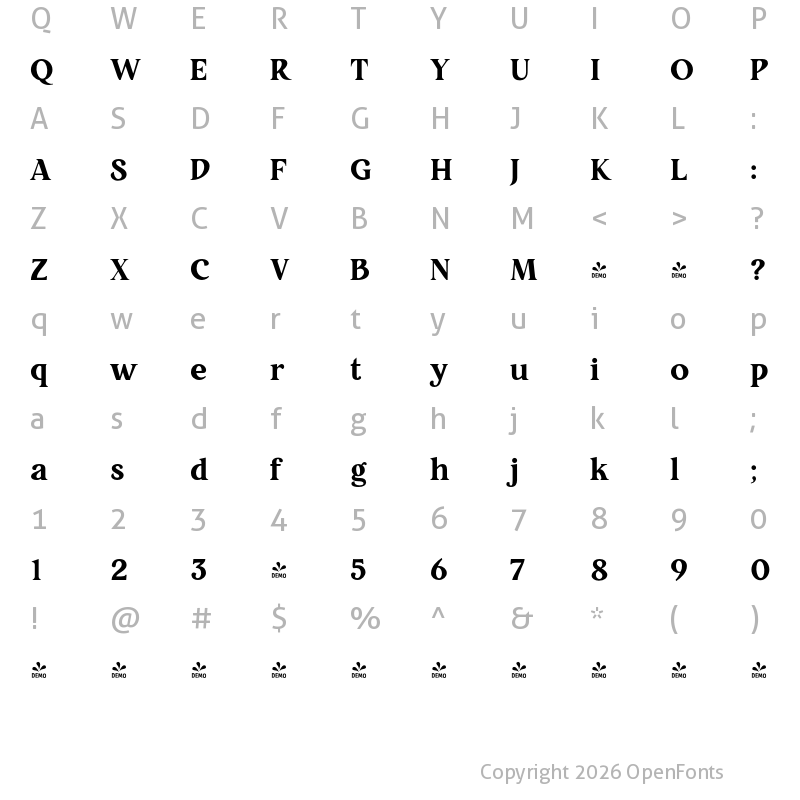 Character Map of FONTSPRING DEMO - Restora ExtraBold Regular