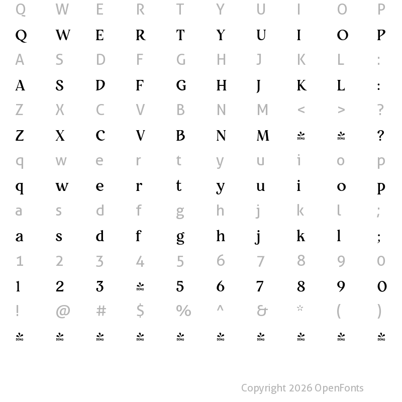 Character Map of FONTSPRING DEMO - Restora Medium Regular
