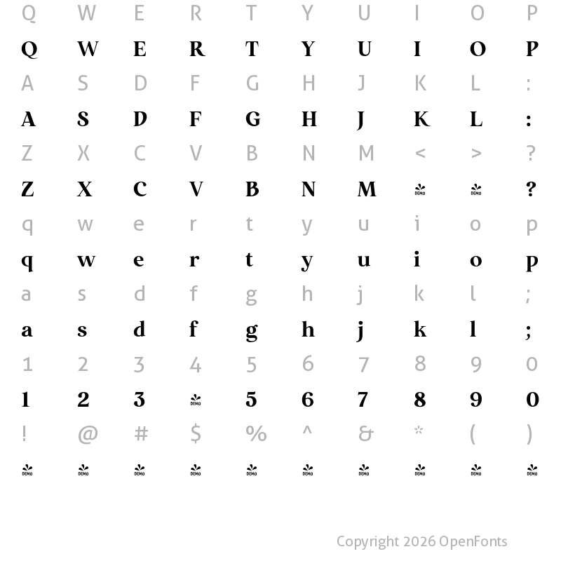 Character Map of FONTSPRING DEMO - Restora Neue Bold