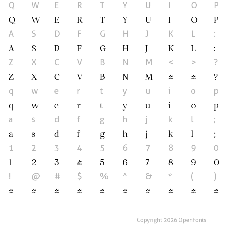 Character Map of FONTSPRING DEMO - Restora Neue Regular