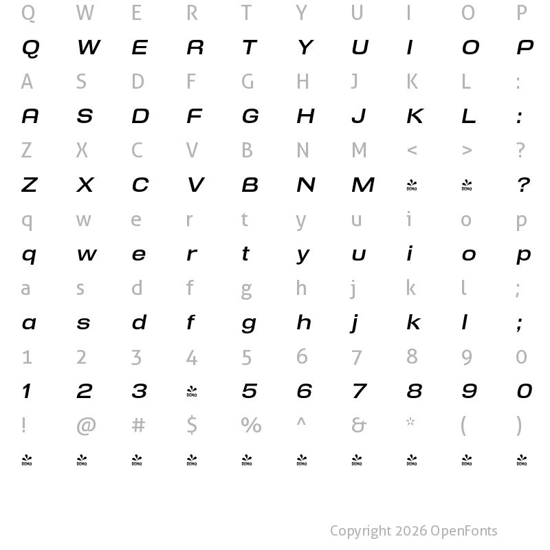 Character Map of FONTSPRING DEMO - Reversal Italic