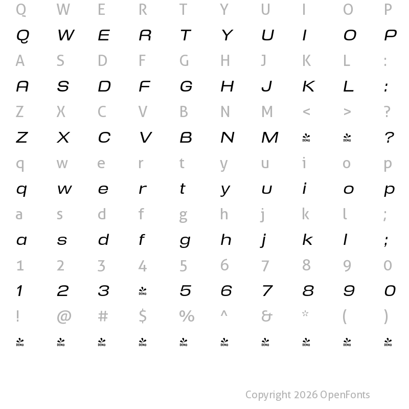 Character Map of FONTSPRING DEMO - Reversal Light Italic