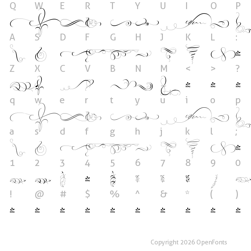 Character Map of FONTSPRING DEMO - Revista Ornaments Regular