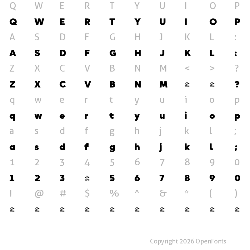 Character Map of FONTSPRING DEMO - Rewalt Heavy Regular