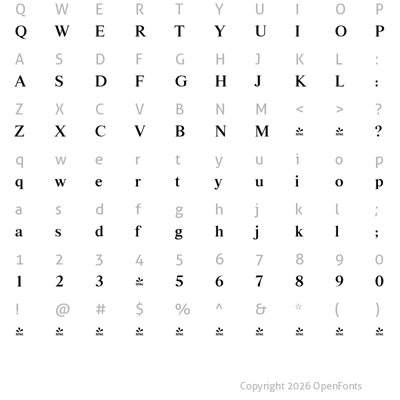 Character Map of FONTSPRING DEMO - Riccione Serial Medium Regular