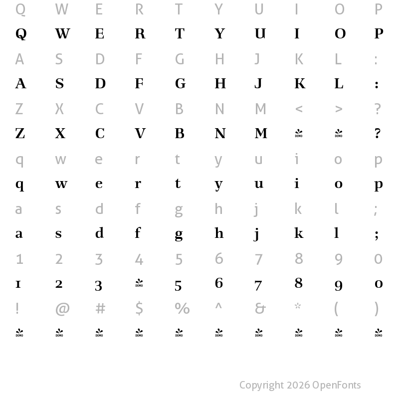 Character Map of FONTSPRING DEMO - Richler Bold