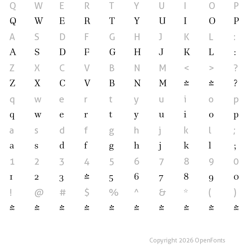 Character Map of FONTSPRING DEMO - Richler Pro Regular