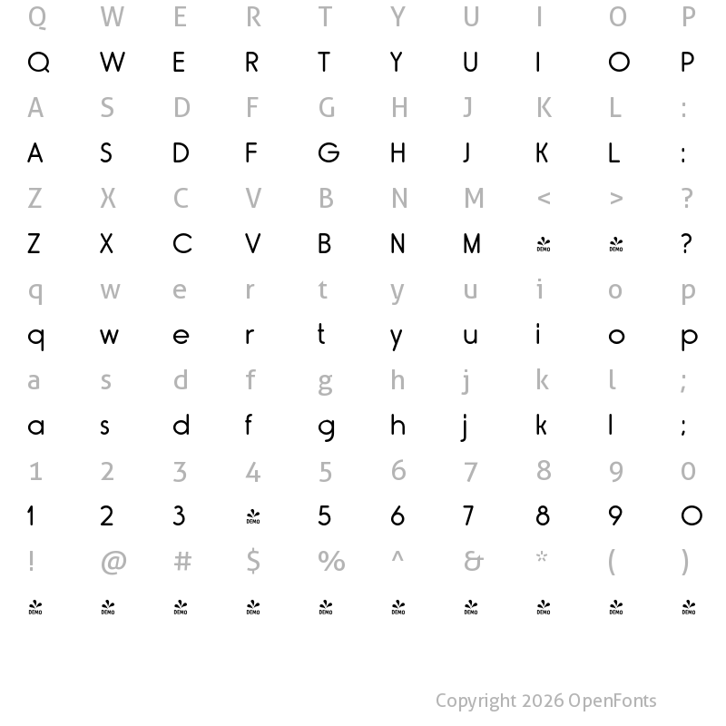 Character Map of FONTSPRING DEMO - Rimouski Rg Regular