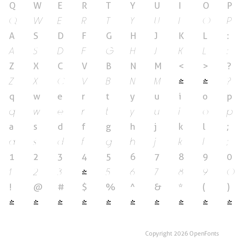 Character Map of FONTSPRING DEMO - Rimouski Ul Italic