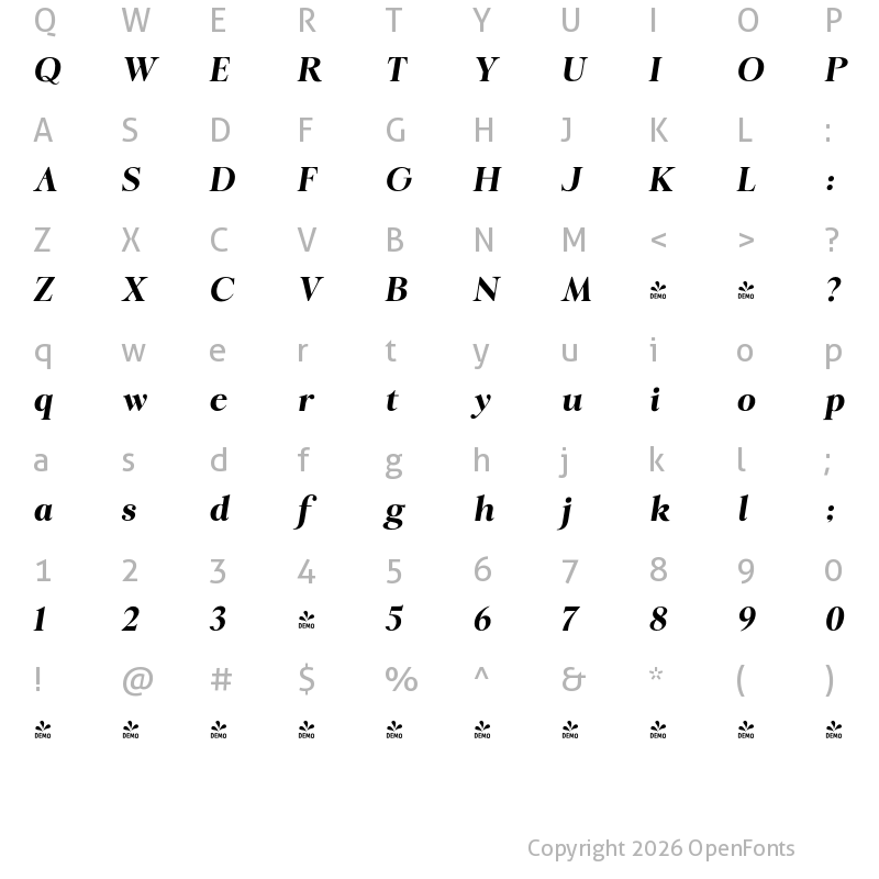 Character Map of FONTSPRING DEMO - Ringle Black Italic
