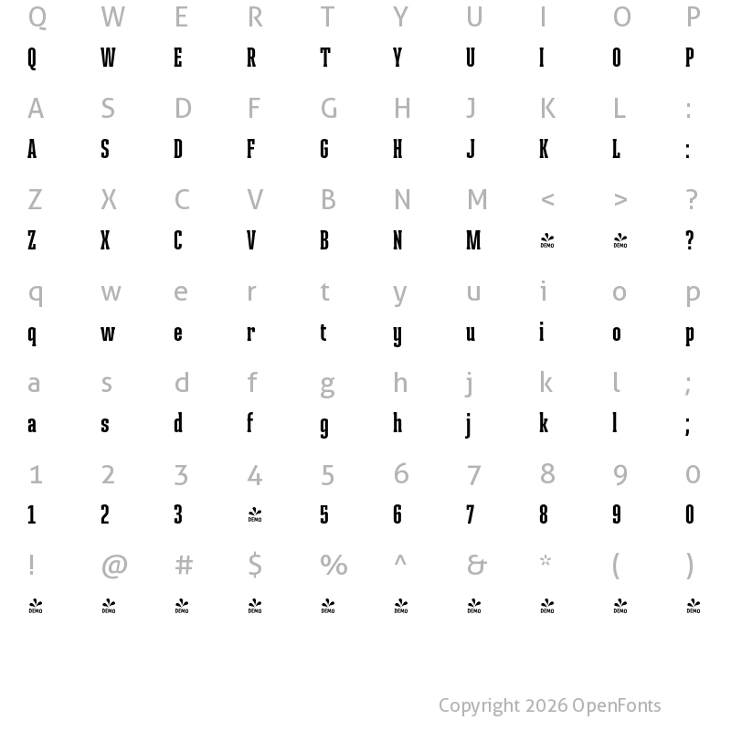 Character Map of FONTSPRING DEMO - Ristretto Slab Pro Bold