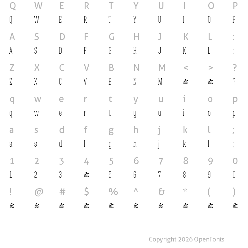 Character Map of FONTSPRING DEMO - Ristretto Slab Pro ExLt Regular