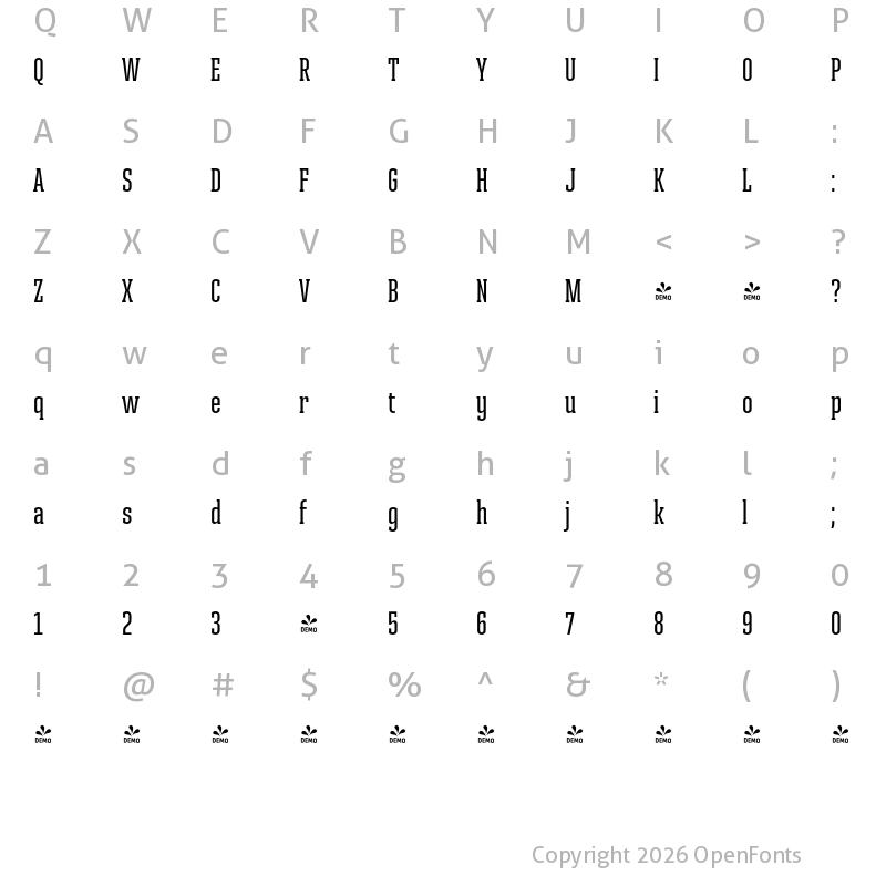 Character Map of FONTSPRING DEMO - Ristretto Slab Pro Md Regular