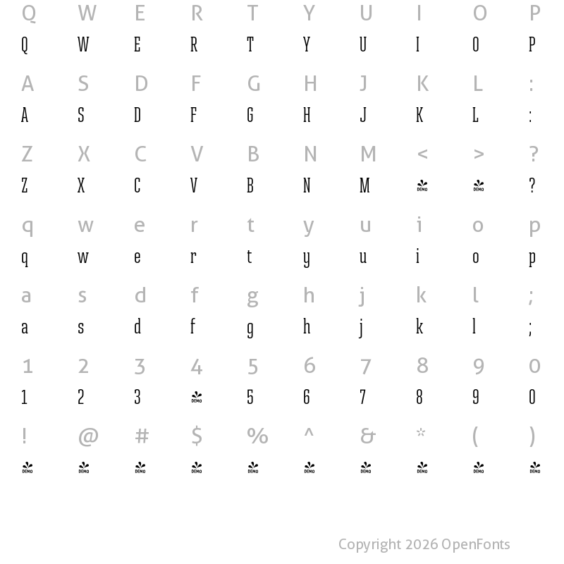 Character Map of FONTSPRING DEMO - Ristretto Slab Pro Regular